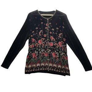 Vintage Floral Blouse L Embroidered Long Sleeve Asian Inspired Elegant Top Retro